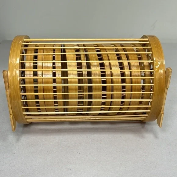 Vintage Bamboo Ratan 7-Piece Coaster Set in Stand Round Fruit‎ Decor Bohemian - Picture 6 of 11